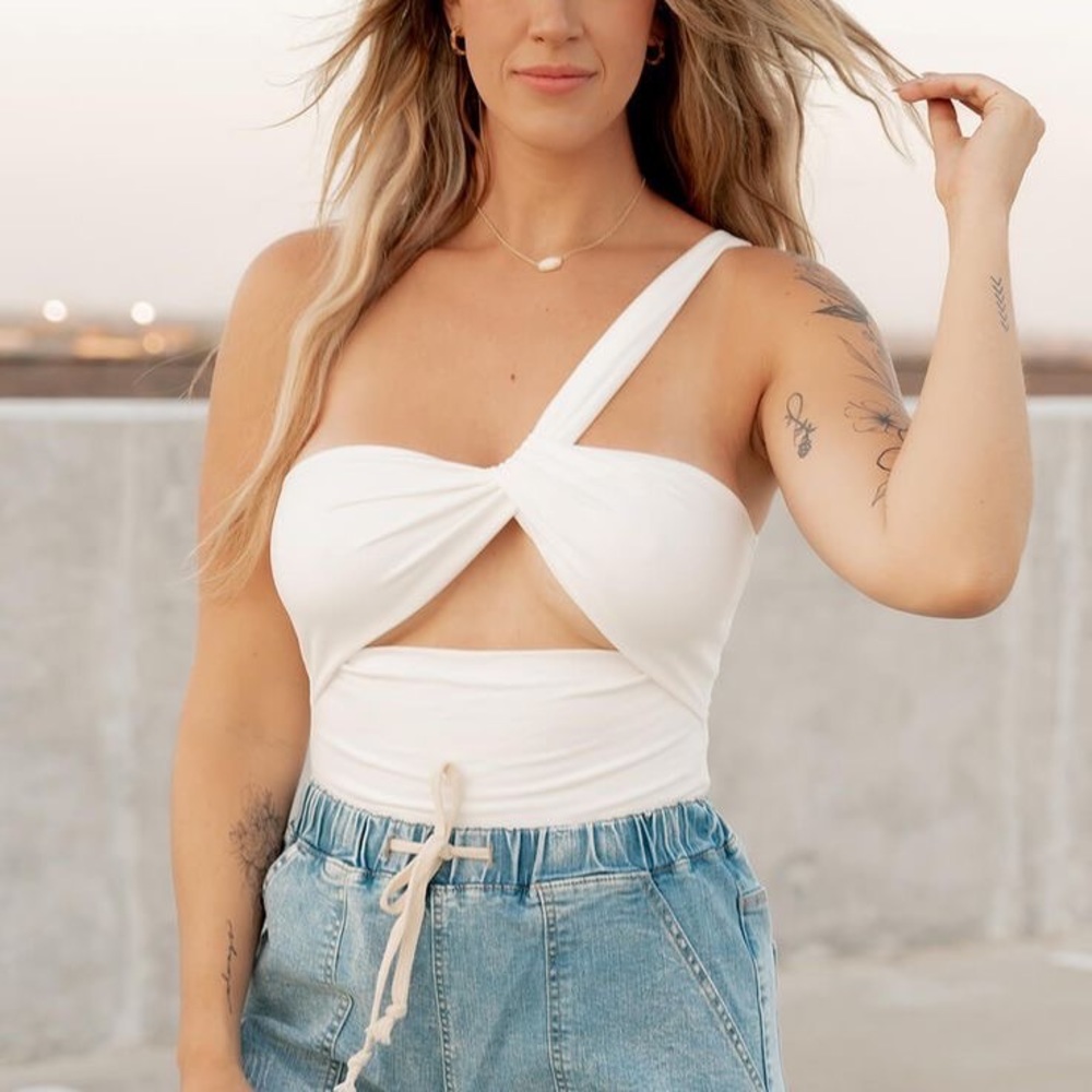 New White One Shoulder Bodysuit Cami Top